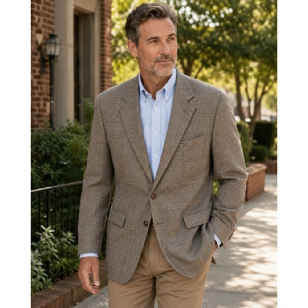 Lauren Ralph Lauren Blazer Mens 44R Brown Lambswool Plaid‎ Tweed Sport Coat